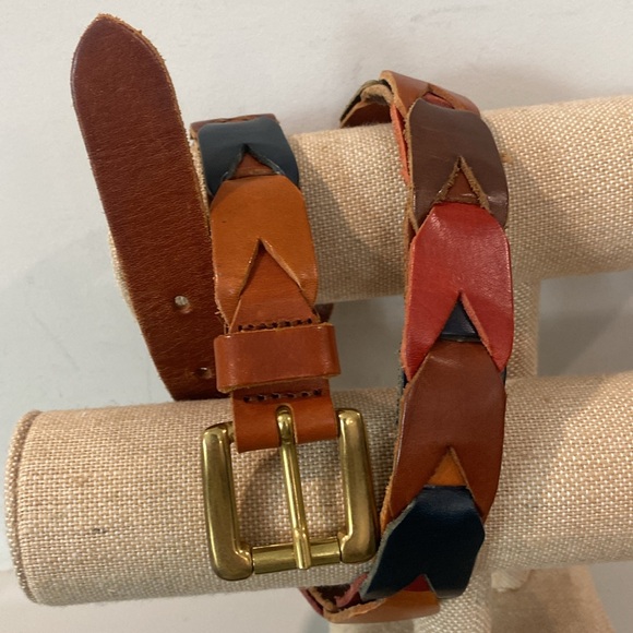 Fossil Multi-colour Leather Belt with Gold Brass Buckle - Picture 4 of 13